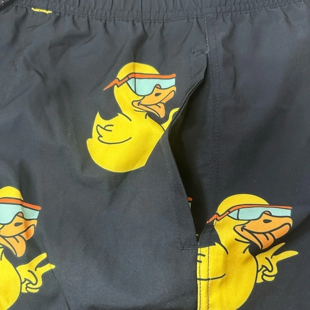 NWOT Neff Black and Yellow Duck Print Swim Trunks